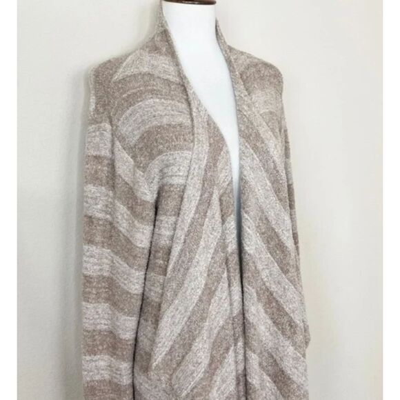 Barefoot Dreams Bamboo Chic Lite Tan Striped Knit Calypso Wrap Cardigan Sz S/M - Picture 4 of 5